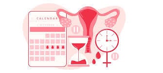 A graphic showing a uterus, a calendar, and a clock