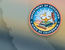 The seal of the CA Dept of Education over an outline of the state of California